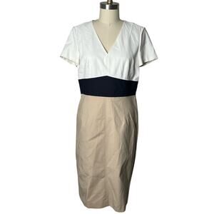 Diane Von Furstenberg DVF V Neck Color Blocked Knee Length Sheath Dress Size 12